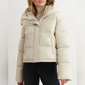 NWT Cream puffy faux-leather jacket DYNAMITE